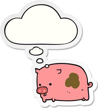 Düşünce baloncuklu çizgi film domuzu insan tarafından çizilmiş bir çıkartma.