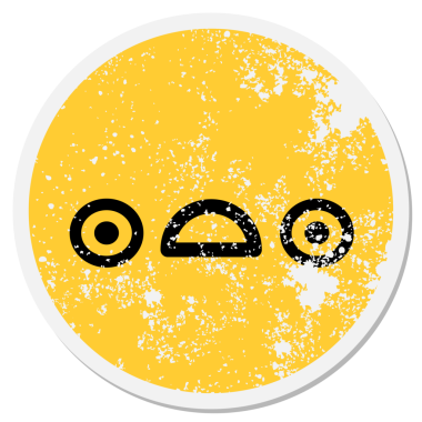 Bir insan tarafından çizilmiş mutsuz bakışlı dairesel çıkartma.