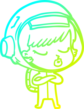 Bir çizgi film karakteri çizen soğuk gradyan bir insan tarafından çizilmiş güzel astronot kız.