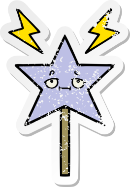 Bir insan tarafından çizilmiş sevimli bir çizgi film sihirli değneğinin sıkıntılı çıkartması.