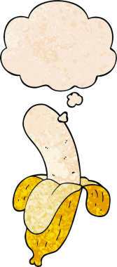 bir insan tarafından çizilmiş grunge desenli düşünce baloncuklu çizgi film muzu