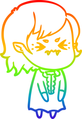 Gökkuşağı gradyan çizgi çizimi Bir insan tarafından çizilmiş rahatsız bir vampir kız çizgi filmi