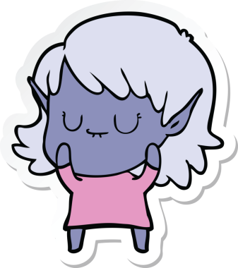 Bir insan tarafından çizilmiş mutlu bir elf kızının çıkartması.