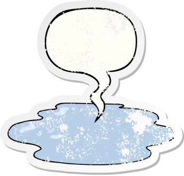 Konuşma baloncuğu olan su birikintisi bir insan tarafından çizilmiş sıkıntılı eski bir çıkartma.