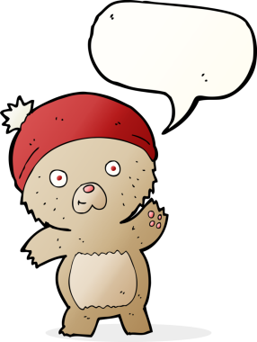 Bir insan tarafından çizilmiş konuşma balonu olan sevimli çizgi film ayıcığı.