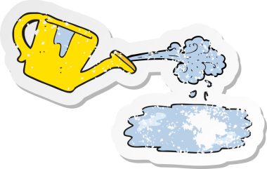 Bir insan tarafından çizilmiş karikatür sulama kutusunun gerilemiş yapıştırması.