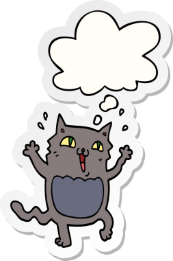 Çizgi film delisi, heyecanlı kedi ve insan tarafından çizilmiş bir çıkartma.