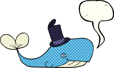 El yazısıyla çizilmiş çizgi roman konuşma balonu balinası bir insan tarafından çizilmiş şapka.