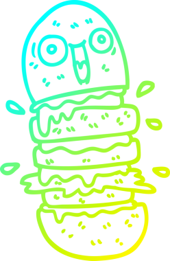 Bir insan tarafından çizilmiş bir çizgi film hamburgerinin soğuk gradyan çizimi