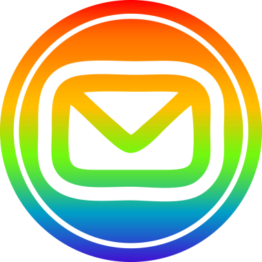 bir insan tarafından çizilmiş gökkuşağı gradyanı olan zarf harfli dairesel simge