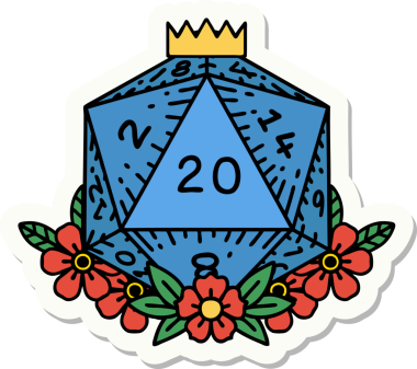 Bir insan tarafından çizilmiş 20 D20 zarının etiketi.