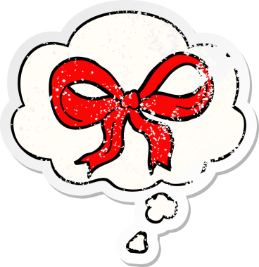 Düşünce baloncuklu çizgi film dekoratif yayı bir insan tarafından çizilmiş yıpranmış bir çıkartma gibi