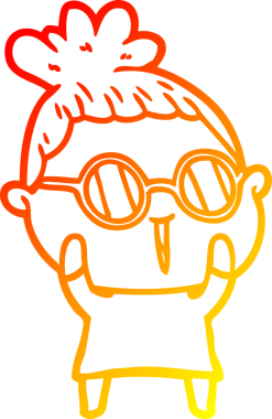 Bir insan tarafından çizilmiş gözlüklü bir karikatür kadın çizimi.