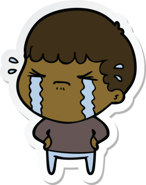 Bir insan tarafından çizilmiş, ağlayan bir çizgi film karakterinin çıkartması.