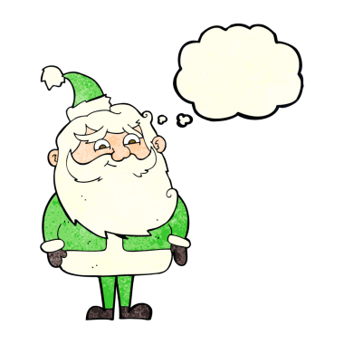 Bir insan tarafından çizilmiş düşünce baloncuklu Noel Baba çizgi filmi.