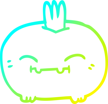 Bir insan tarafından çizilmiş mutlu bir sebze kökü çizgi çizimi.