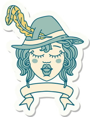 Bir insan tarafından çizilmiş afişi olan şarkı söyleyen ozan karakterin çıkartması.