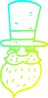 Bir insan tarafından çizilmiş silindir şapkalı bir çizgi film karakteri çizimi.