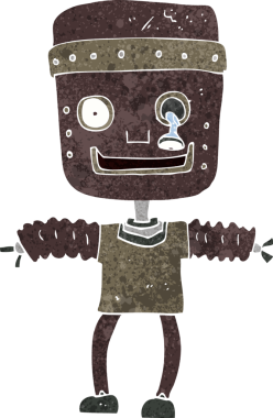 Bir insan tarafından çizilmiş çizgi film robotu