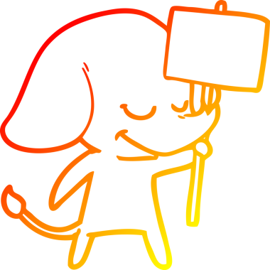 Bir insan tarafından çizilmiş afiş ile gülümseyen bir filin sıcak çizgi çizimi