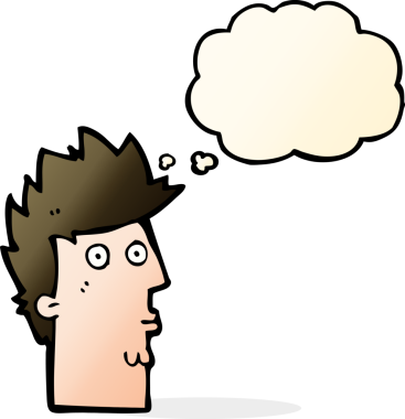 Bir insan tarafından çizilmiş düşünce baloncuğu ile karikatür şaşırmış yüzü