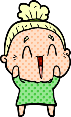 Bir insan tarafından çizilmiş mutlu yaşlı kadın çizgi filmi.