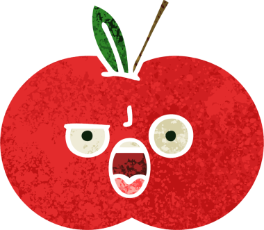 Bir insan tarafından çizilmiş kırmızı elmanın retro çizim tarzı karikatürü