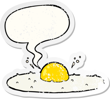 Konuşma baloncuklu karikatür yumurta bir insan tarafından çizilmiş sıkıntılı eski bir çıkartma