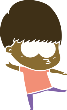 Bir insan tarafından çizilmiş, düz renkli çizgi film çocuğu.