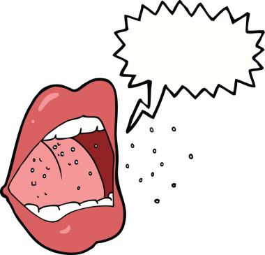 Bir insan tarafından çizilmiş konuşma baloncuğuyla hapşıran ağız.