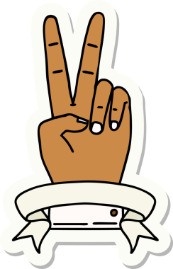 Barış çıkartması. Bir insan tarafından çizilmiş bir pankartıyla iki parmak hareketi.