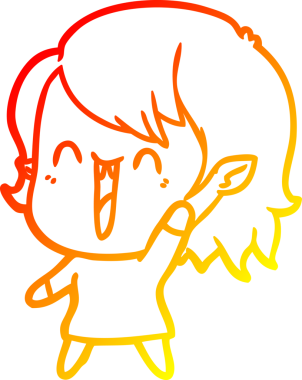 Bir insan tarafından çizilmiş sevimli, mutlu bir vampir kızın çizgi çizimi.