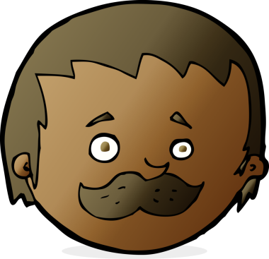 Bir insan tarafından çizilmiş bıyıklı bir çizgi film adamı.