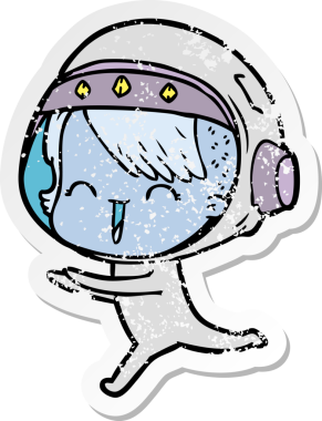 Bir insan tarafından çizilmiş mutlu bir uzay kızının sıkıntılı çıkartması.