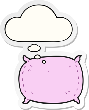 Düşünce baloncuklu çizgi film yastığı insan tarafından çizilmiş bir çıkartma gibi.