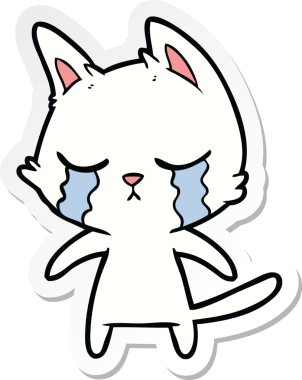 Bir insan tarafından çizilmiş ağlayan çizgi film kedisinin çıkartması.