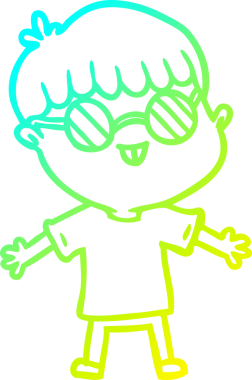 Bir insan tarafından çizilmiş gözlük takan çizgi film çocuğu çizimi.