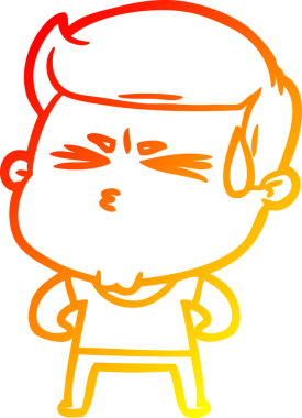 Bir insan tarafından çizilmiş terleyen bir çizgi film karakterinin sıcak çizgi çizimi.