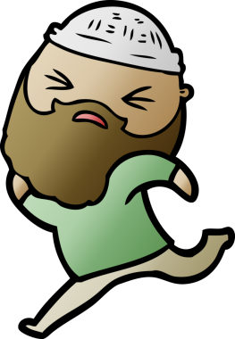 Bir insan tarafından çizilmiş sakallı bir çizgi film adamı.