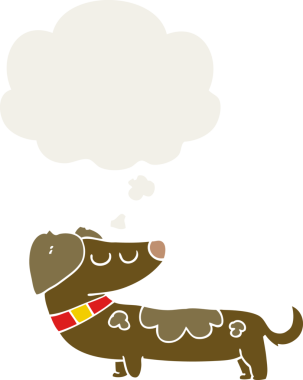 Düşünce baloncuğu olan bir insan tarafından çizilmiş çizgi film köpeği.