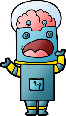 Bir insan tarafından çizilmiş çizgi film robotu