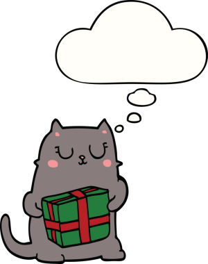 Bir insan tarafından çizilmiş düşünce baloncuklu çizgi roman kedisi.