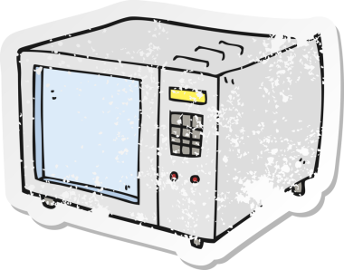 Bir insan tarafından çizilmiş bir karikatür mikrodalgasının gerilimli etiketi.
