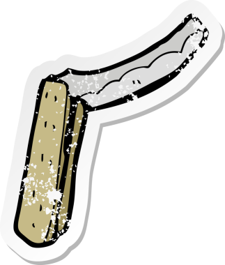 Bir insan tarafından çizilmiş katlanmış jilet desenli bir çizgi film çıkartması.