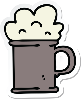 Bir insan tarafından çizilmiş garip bir bira karikatürü çıkartması.