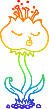 Gökkuşağı gradyan çizgisi. Bir insan tarafından çizilmiş şirin bir karikatür çiçeği.