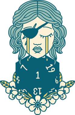 Retro Dövme Tarzı Ağlayan İnsan Haydut Doğal bir d20 ruloyla Bir insan tarafından çizilmiş