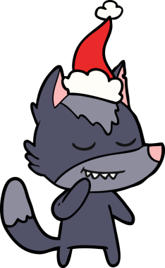 Bir insan tarafından çizilmiş Noel Baba şapkası takan bir kurt çizilmiş.