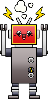 Bir insan tarafından çizilmiş mutlu bir robotun gölgeli çizgi filmi.