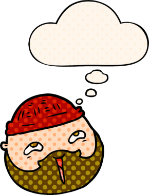 Çizgi roman tarzında sakallı erkek yüzü bir insan tarafından çizilmiş.